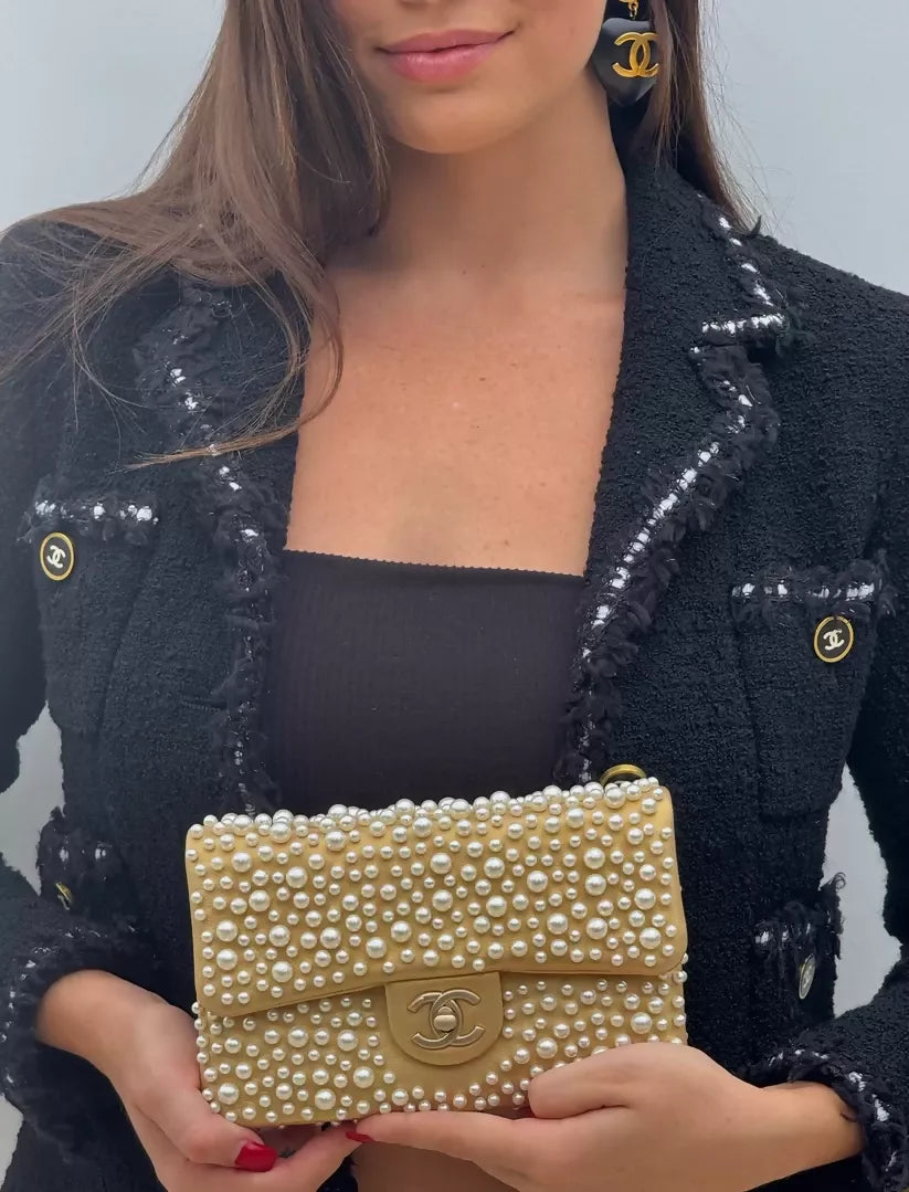 Chanel 2015 Paris–Dubai Gold Metallic Pearly Wallet on Chain