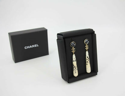 Chanel 26A Resin Polka Dot Black and White Drop Stud Earrings