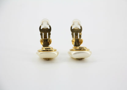 Chanel Vintage 95A Imitation Pearl Rectangular CC Clip-on Earrings