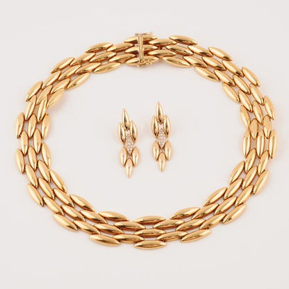 Cartier Vintage Zentian 5-row necklace / 3-row diamond semi-pave earring set