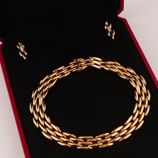 Cartier Vintage Zentian 5-row necklace / 3-row diamond semi-pave earring set