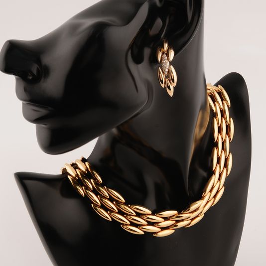 Cartier Vintage Zentian 5-row necklace / 3-row diamond semi-pave earring set