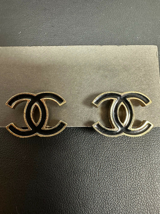Chanel Vintage 03 Enamel Black CC Clip-on Earrings