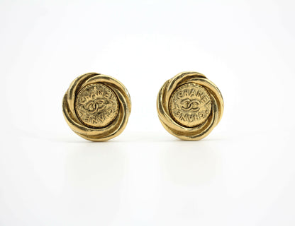 Chanel Vintage 86 Gold-plated Twisted Double Chanel Round Clip-on Earrings