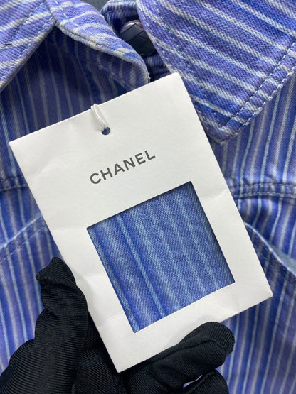 Chanel 18S Camellia Striped Denim Jacket