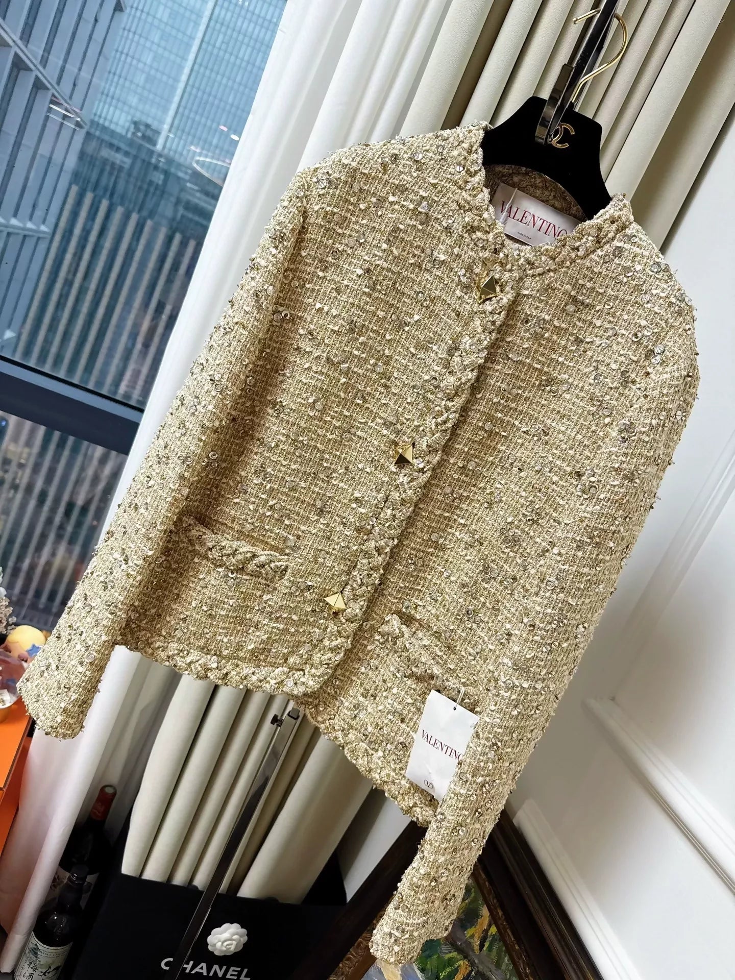 Valentino gold embroidery, sequins, gold button tweed jacket – Wararni.com