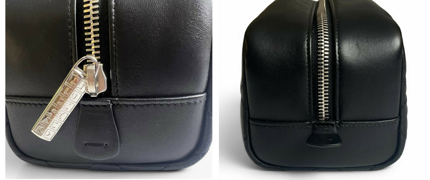 Chanel Black Lambskin Quilted Medium Rectangular Pouch Cosmetic Vanity Case Clutch