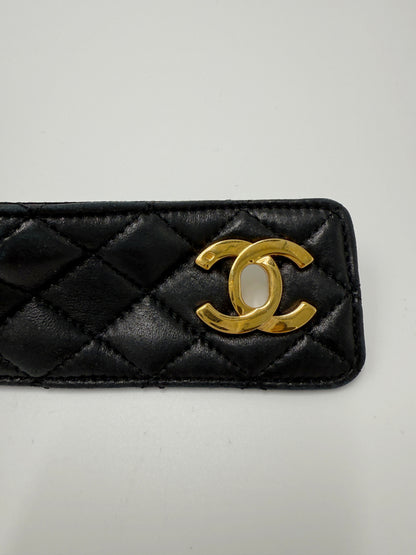 Chanel 1992 Vintage Black Leather Turnlock Choker