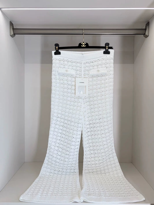 Chanel 26C White Wide-Leg Pants with Silk Lining
