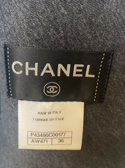 Chanel 12P Navy Blue Petrol Quilted Leather Biker Jacket FR 36