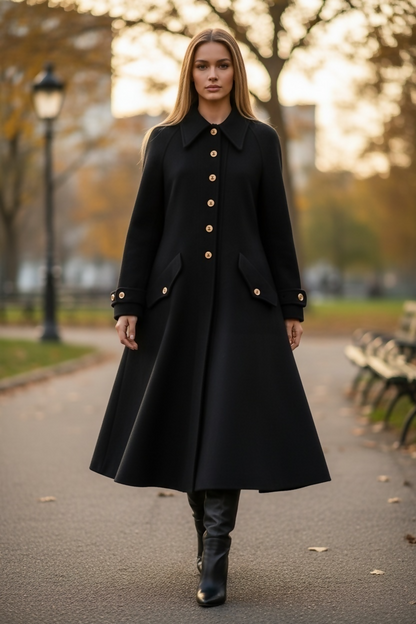Vintage Chanel 94A Runway Black Oversized Cashmere Long Dress Coat FR 36