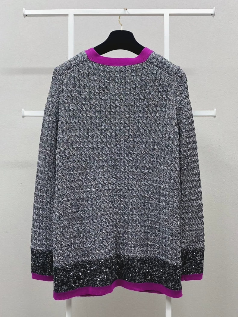 Chanel 21K sequined color-blocked knit cardigan