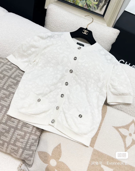 Chanel 23A white camellia cardigan