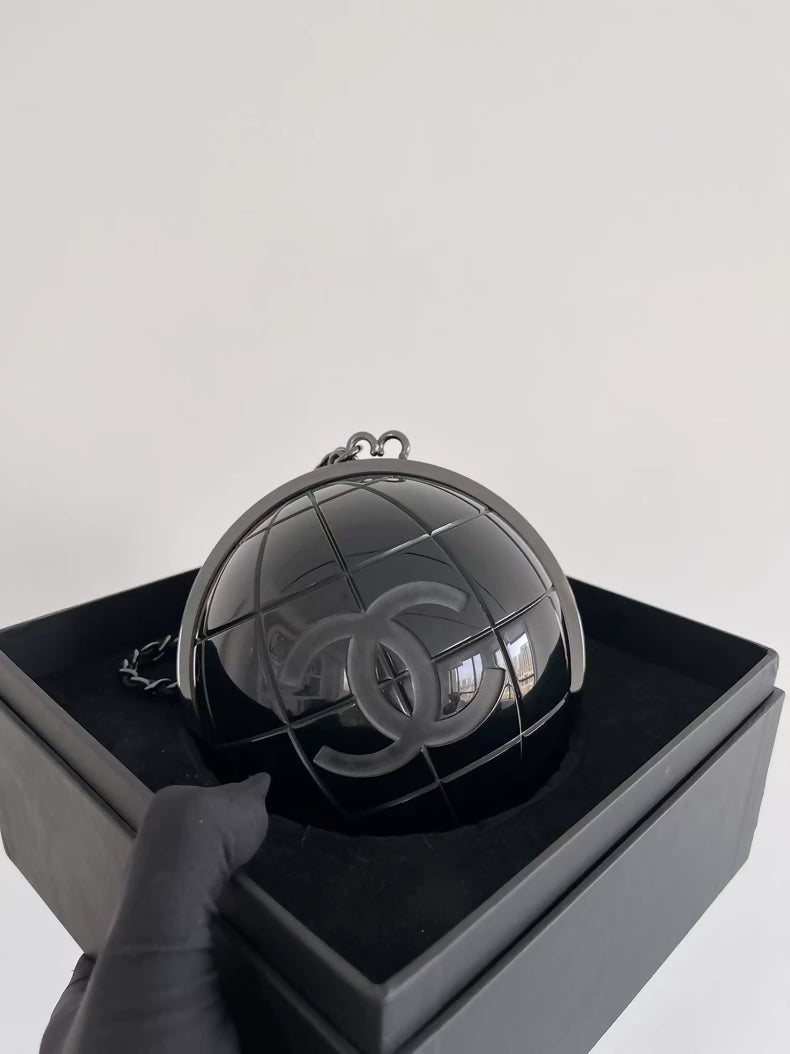 Chanel 13 Black Plexiglass CC Globe Minaudière Clutch Black Hardware