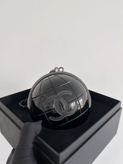 Chanel 13 Black Plexiglass CC Globe Minaudière Clutch Black Hardware