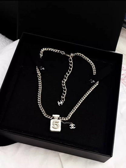 Chanel 22S White Pearl No. 5 Perfume Bottle Necklace