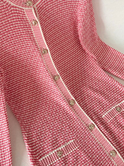 Chanel 21C Red Striped Knit Cardigan