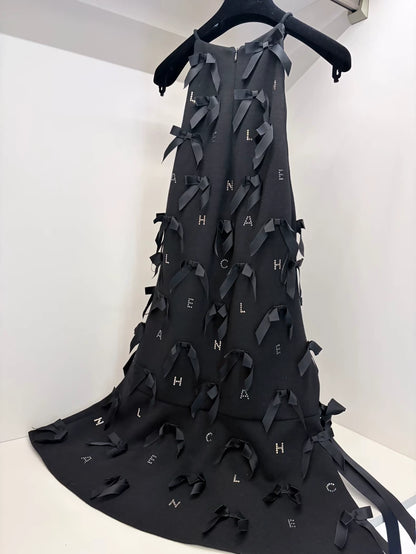 Chanel 23s Black Bow Rhinestone Dress