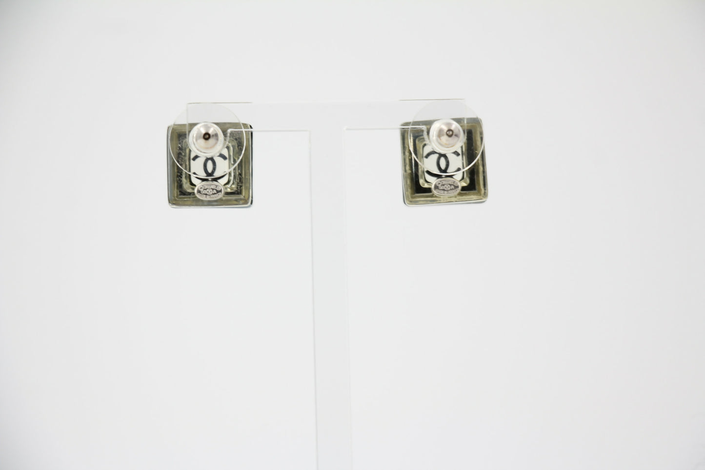 Chanel Vintage 05A Acrylic Mirror Square Semi-Transparent Earrings