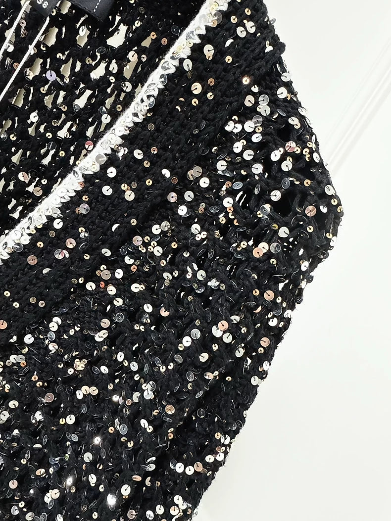 Chanel 23S black sequined cardigan
