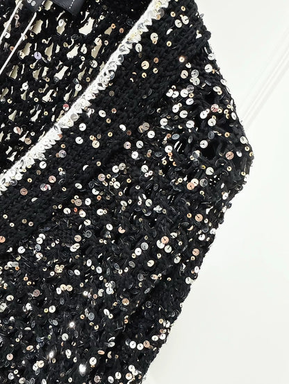 Chanel 23S black sequined cardigan