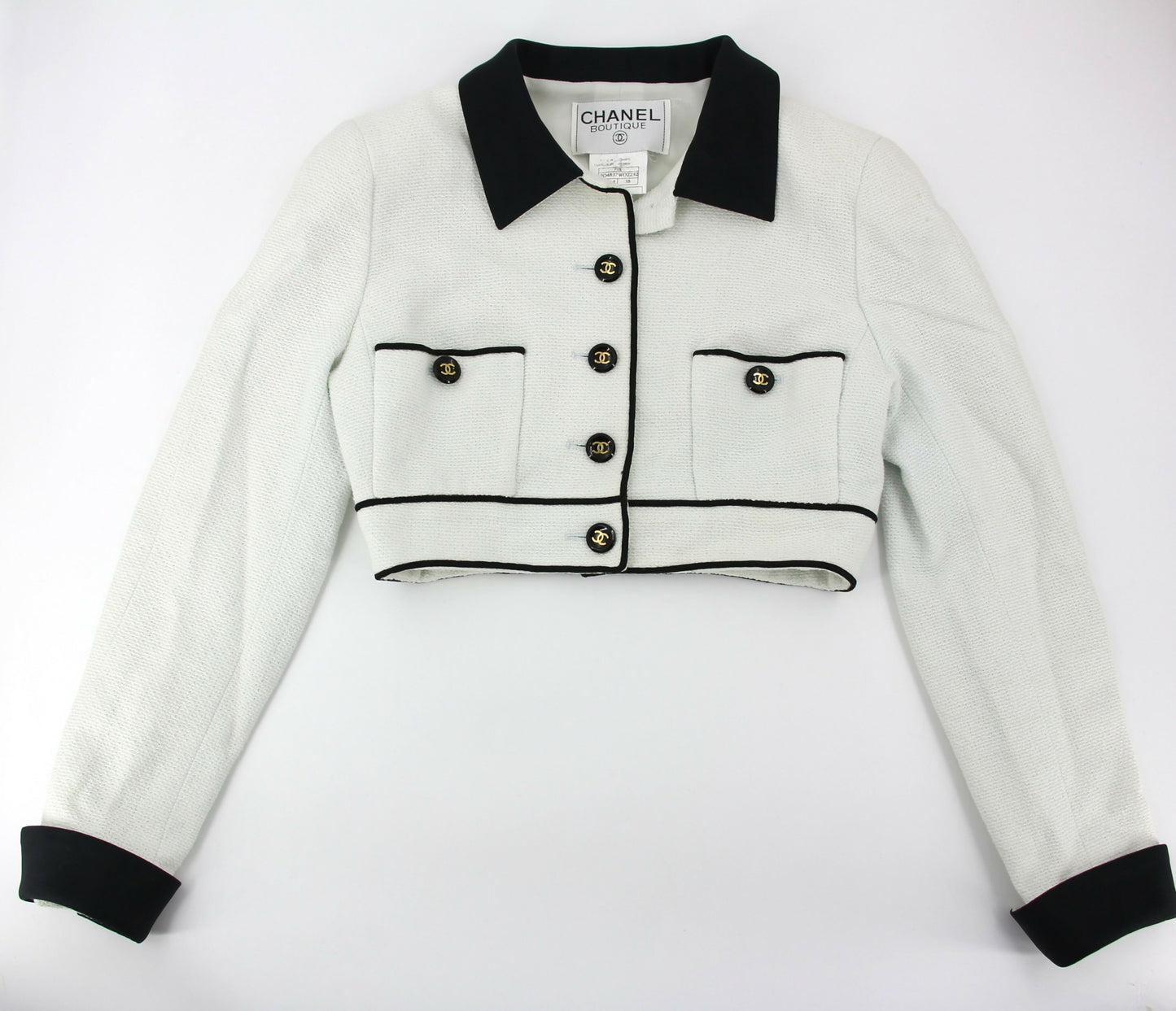 Chanel Vintage P95 Wool Coco Button White Light Green Short Jacket