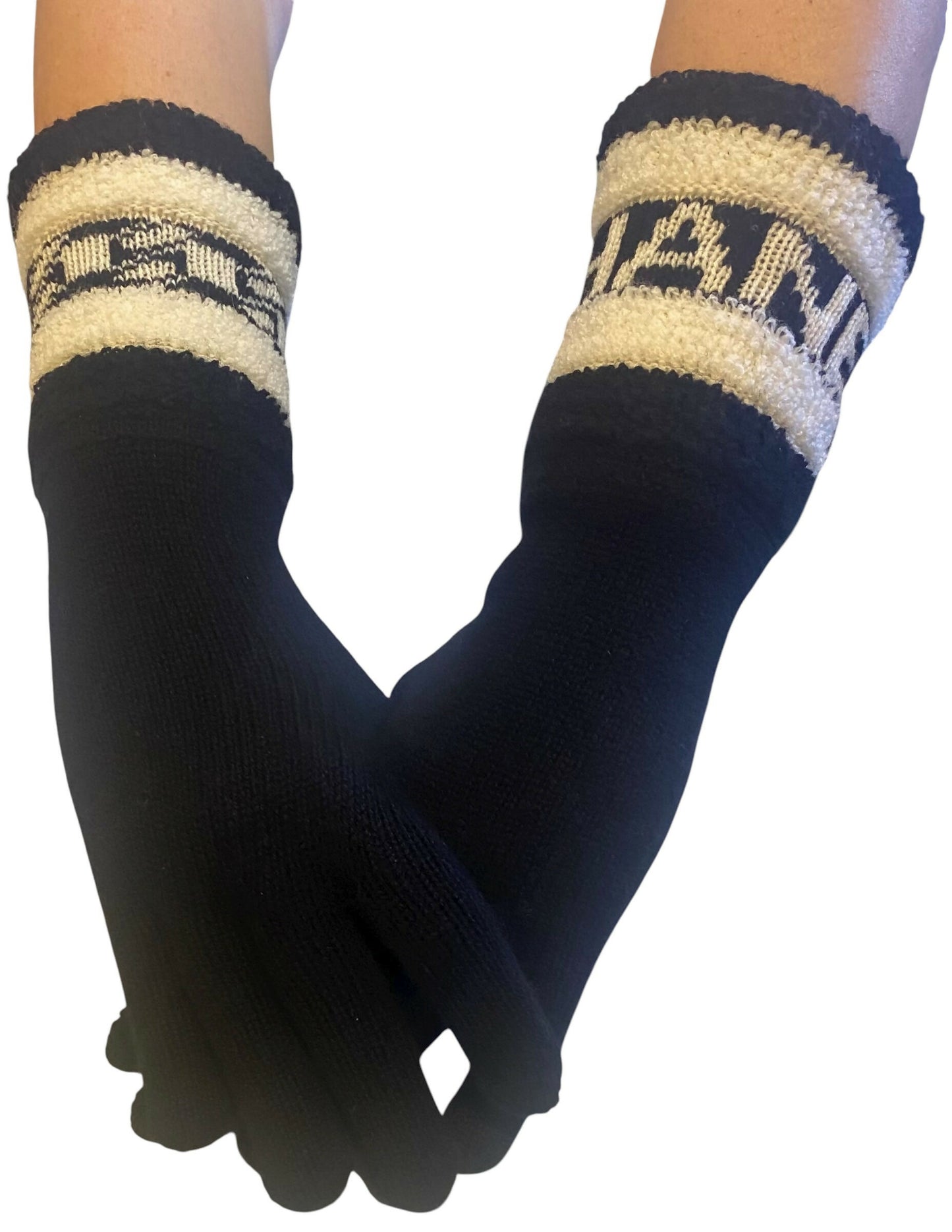 Chanel 20K Limited Edition CC Black Ecru Cashmere Logo Gloves