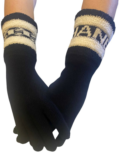 Chanel 20K Limited Edition CC Black Ecru Cashmere Logo Gloves