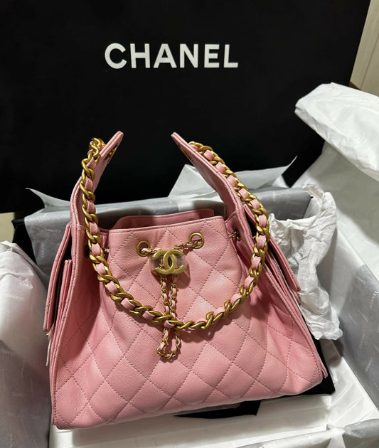 Chanel 2025 Grained Calfskin & Gold-Tone Pale Red Small Handbag