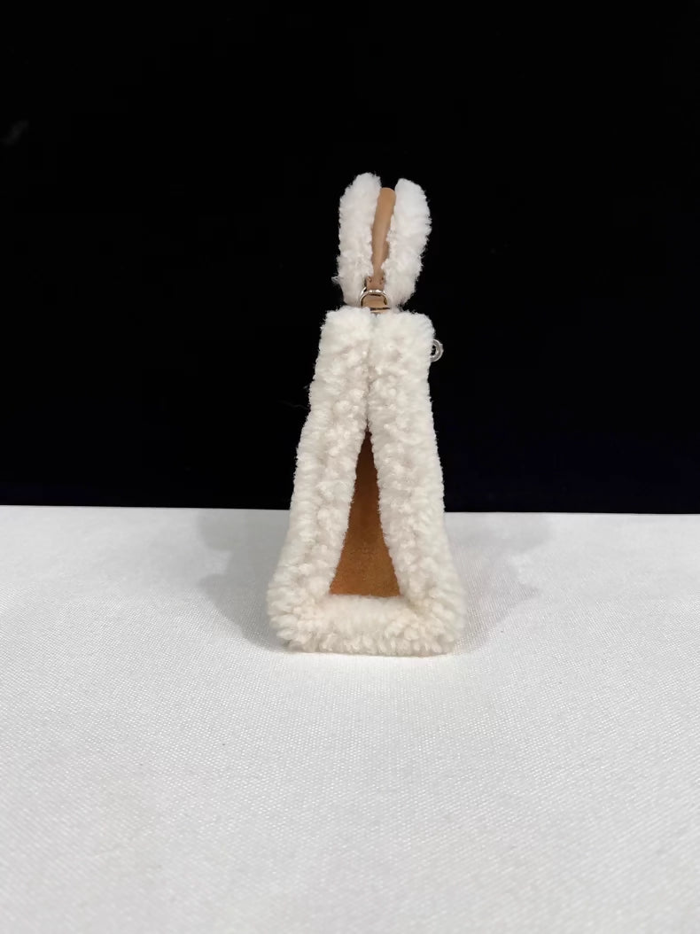 Hermès Teddy Mini Kelly 20 Chamois Grizzly, Alezan Swift and Ecru Mouton Shearling Palladium Hardware