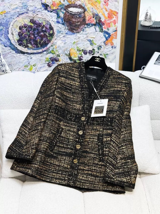 Chanel 19A black and gold tweed jacket