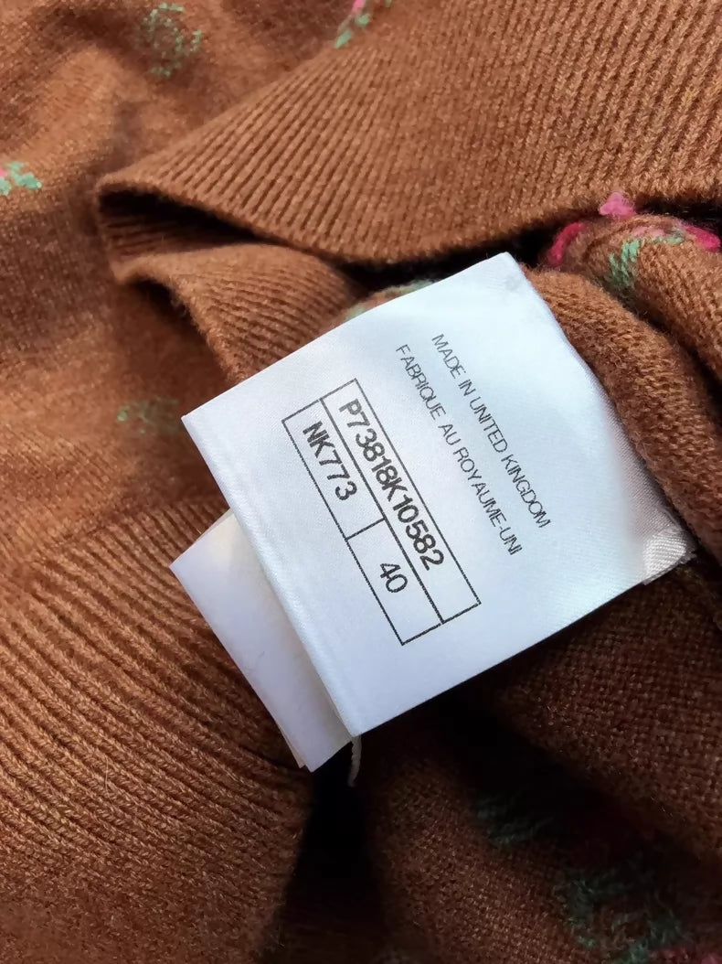 Chanel 22k Caramel Brown Floral Knit Sweater