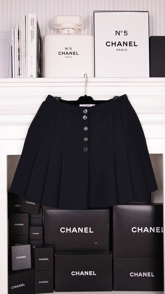 Dior Black Wool Pleated Skirt