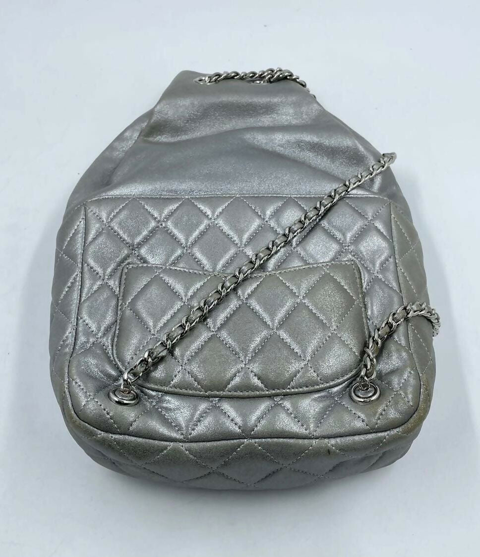 Chanel 2015-2016 Lambskin Quilted Seoul Metallic Small Backpack with Silver Hardware