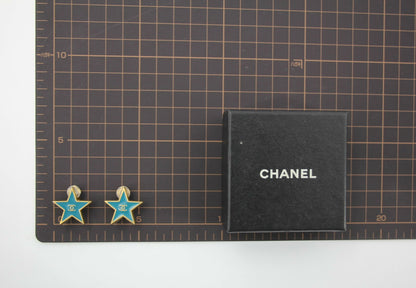 Chanel Vintage 01P Metal Blue-Green Star Clip-on Earrings