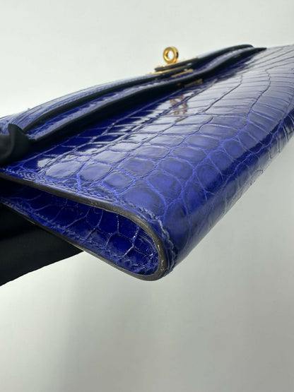 Hermès Kelly Cut 7T Bleu Électrique Crocodile Niloticus Lisse gold hardware