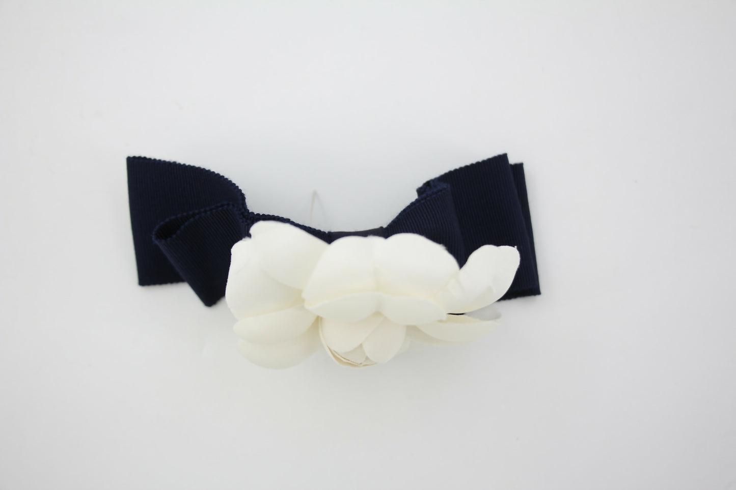 Chanel Vintage 81-85 Fabric Dark Blue Camellia Ribbon Brooch