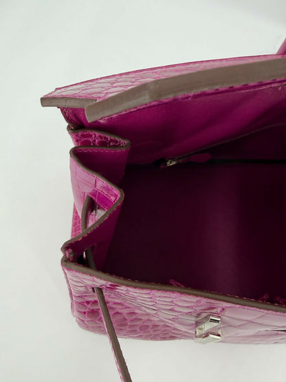 Hermès JPG Shoulder Birkin 42 in Shiny Rose Scheherazade Porosus Crocodile with Palladium Hardware