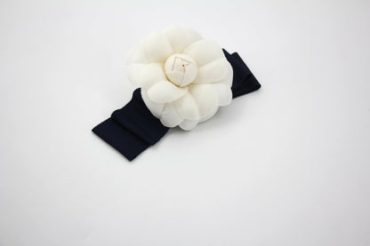 Chanel Vintage 81-85 Fabric Dark Blue Camellia Ribbon Brooch