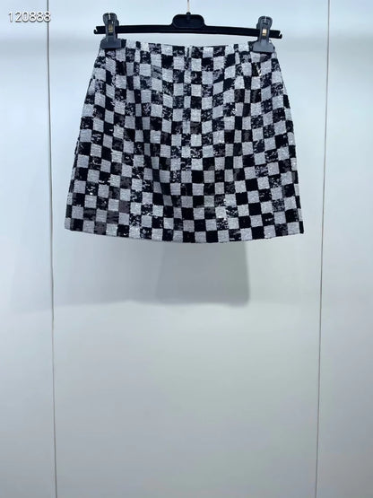 Chanel 21A black & white Sequin Checkered Skirt