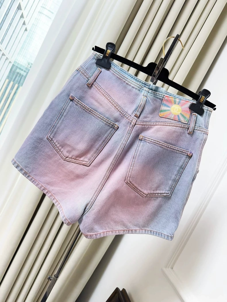 Chanel 24C pink denim shorts