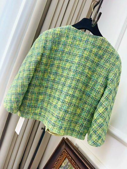 Chanel 2019 green, yellow tweed jacket