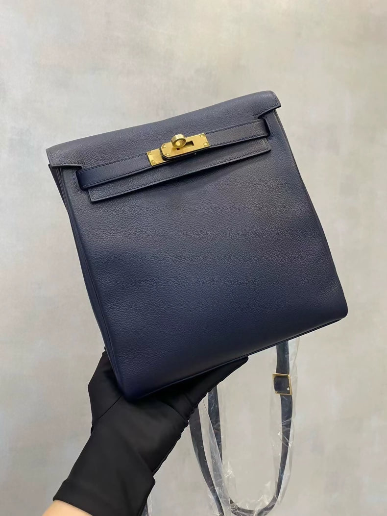 Hermes Kelly Ado Midnight Blue Leather Gold Hardware
