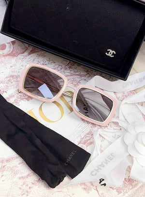 Chanel 25M coco beach pink frame double cc sunglasses