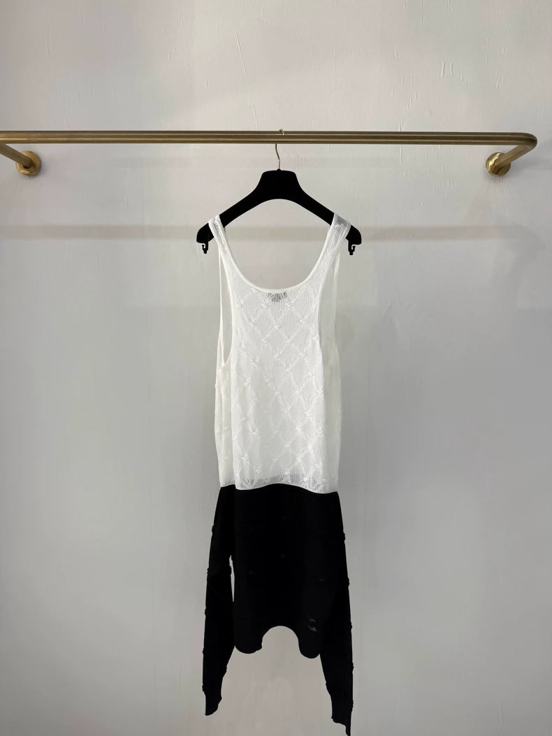 Chanel 24s black and white quilted dress