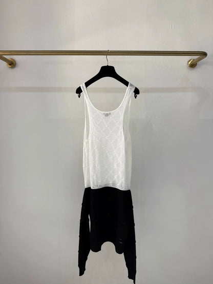 Chanel 24s black and white quilted dress