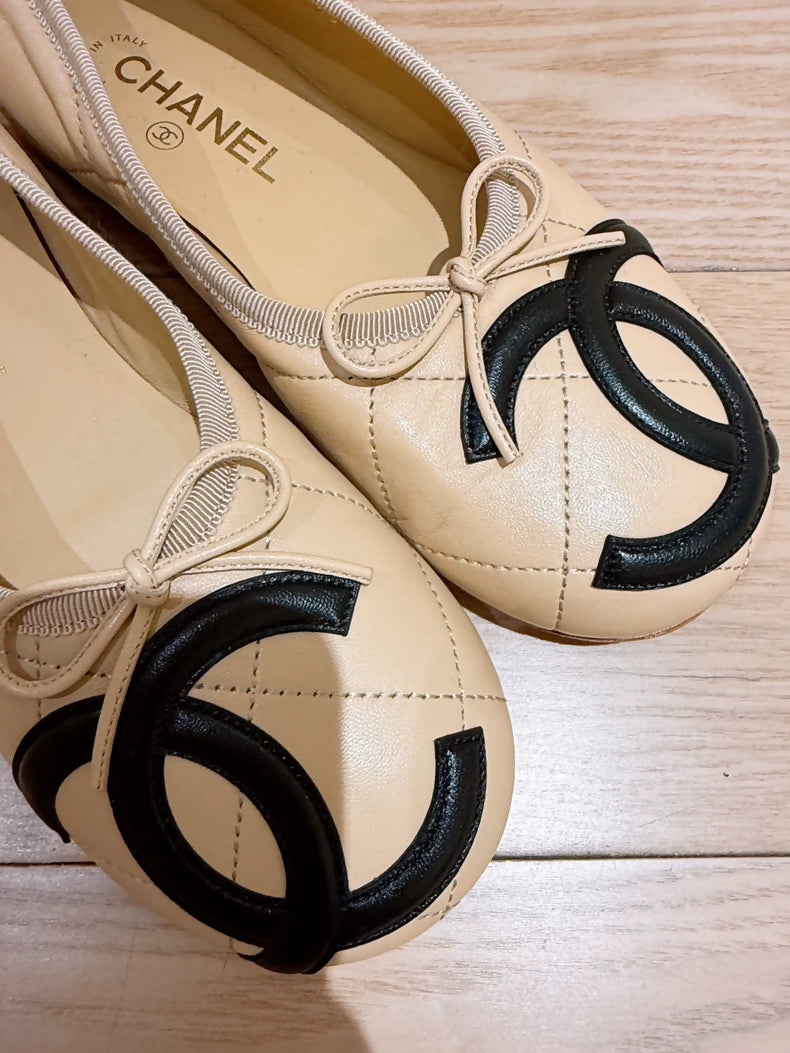 Chanel Beige Cambon Ballet Flats