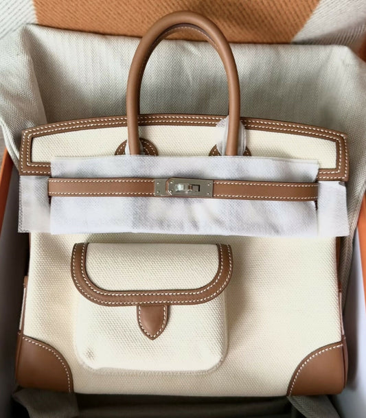 Hermès Birkin 25 Cargo Gold Swift & Toile Goéland with Palladium Hardware