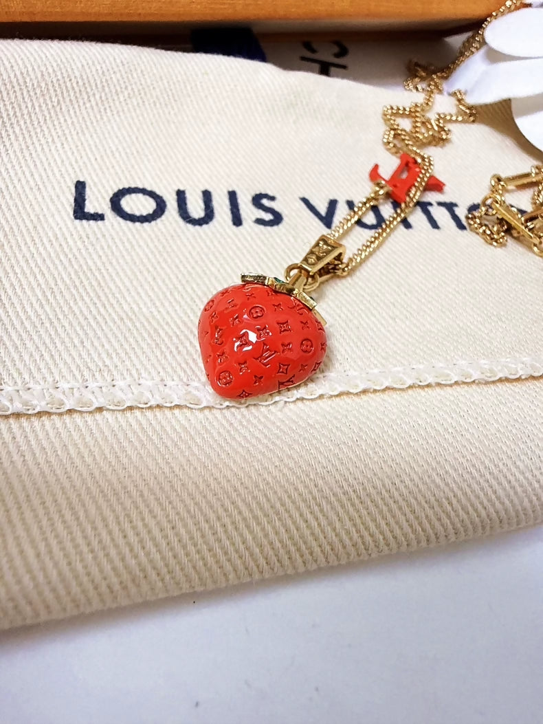 Louis Vuitton red strawberry gold necklace