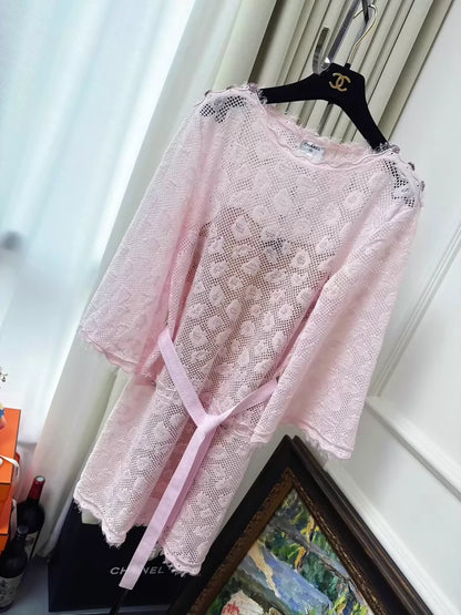 Chanel cherry blossom pink lace camellia dress